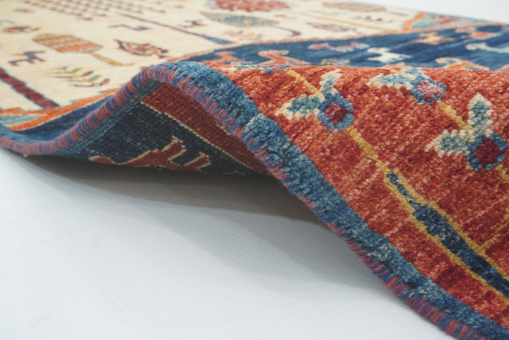 12 ft Blue Gabbeh Afghan Hand-Knotted Landscape Runner Rug - Yildiz Rugs
