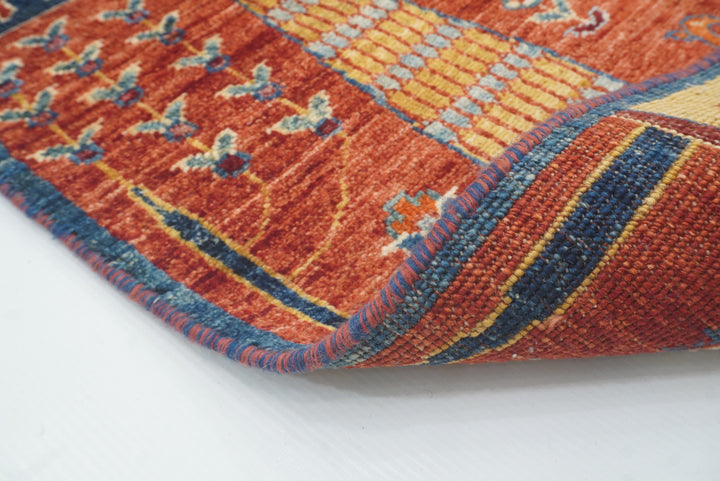 12 ft Blue Gabbeh Afghan Hand-Knotted Landscape Runner Rug - Yildiz Rugs