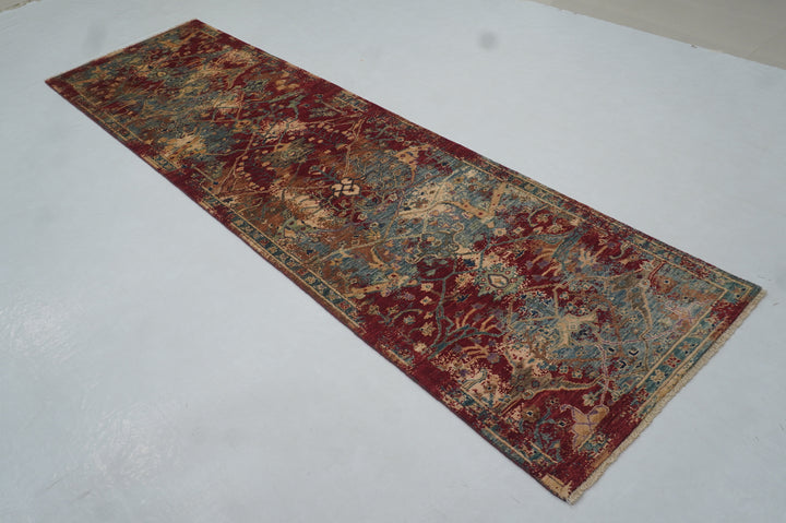 10 ft Red Modern Bidjar Afghan Hand knotted Runner Rug