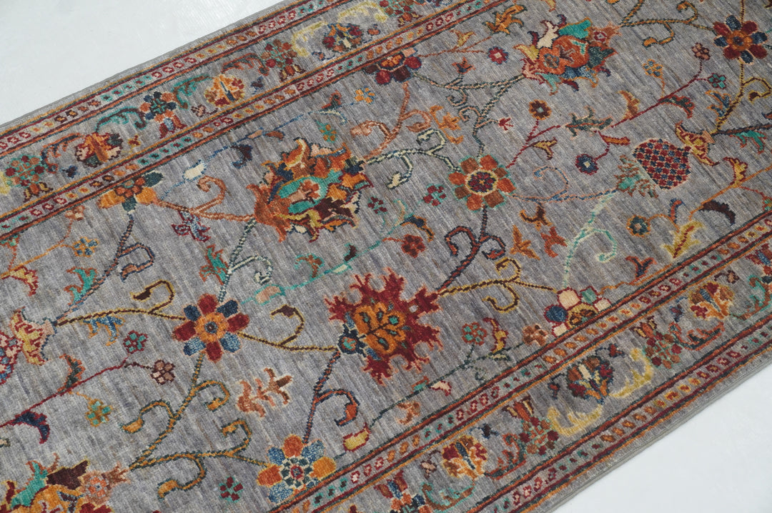 2'6"x6'6" Gray Waziri Afghan Hand knotted Oriental Runner Rug