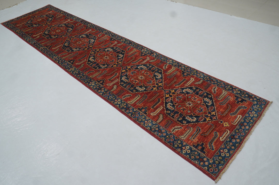 12 ft Red Heriz Traditional Afghan Hand knotted Runner Rug