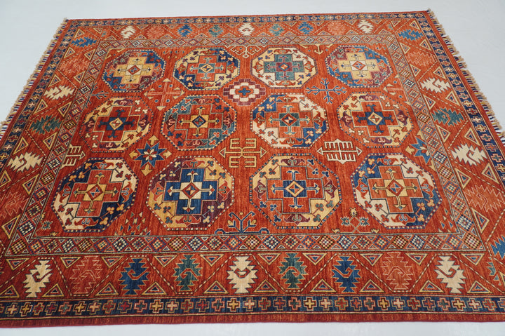 7x8 Red Ersari Turkmen Afghan Natural Dyes hand knotted Wool Oriental Rug