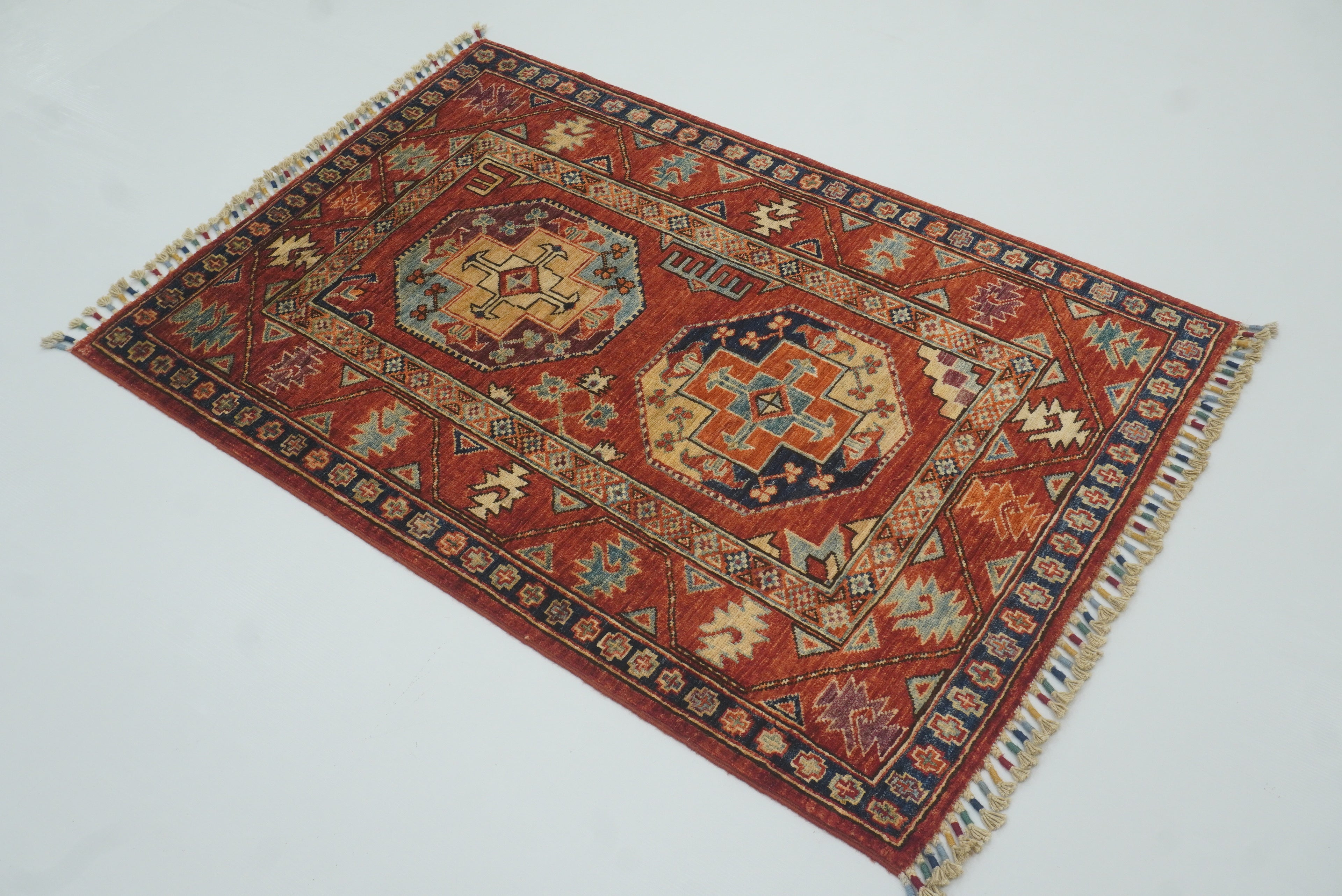 3x4 Red Ersari Hand Knotted Afghan Wool Oriental Rug - Yildiz Rugs