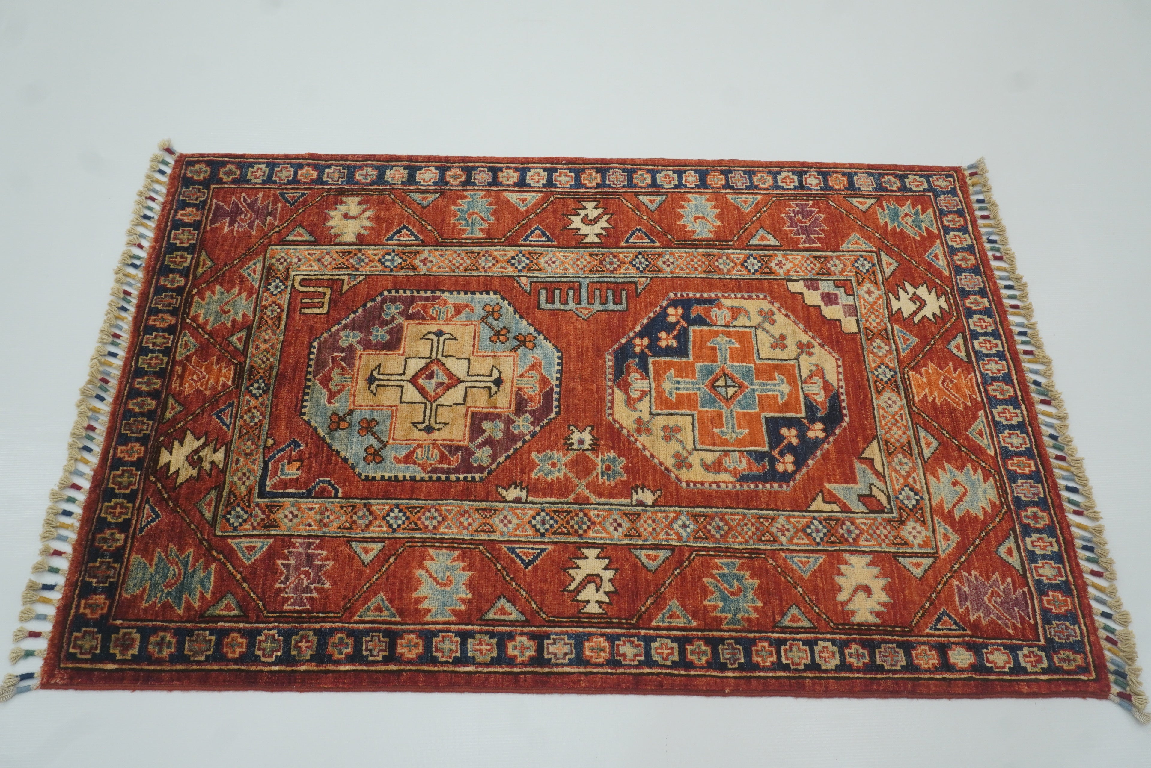 3x4 Red Ersari Hand Knotted Afghan Wool Oriental Rug - Yildiz Rugs