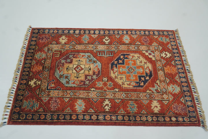 3x4 Red Ersari Hand Knotted Afghan Wool Oriental Rug - Yildiz Rugs
