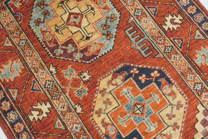 3x4 Red Ersari Hand Knotted Afghan Wool Oriental Rug - Yildiz Rugs