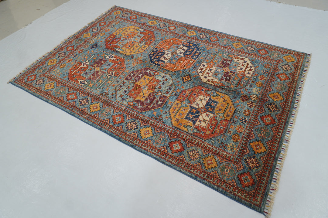 5x7 Blue Ersari Turkmen Afghan hand knotted Tribal Oriental Rug - Yildiz Rugs