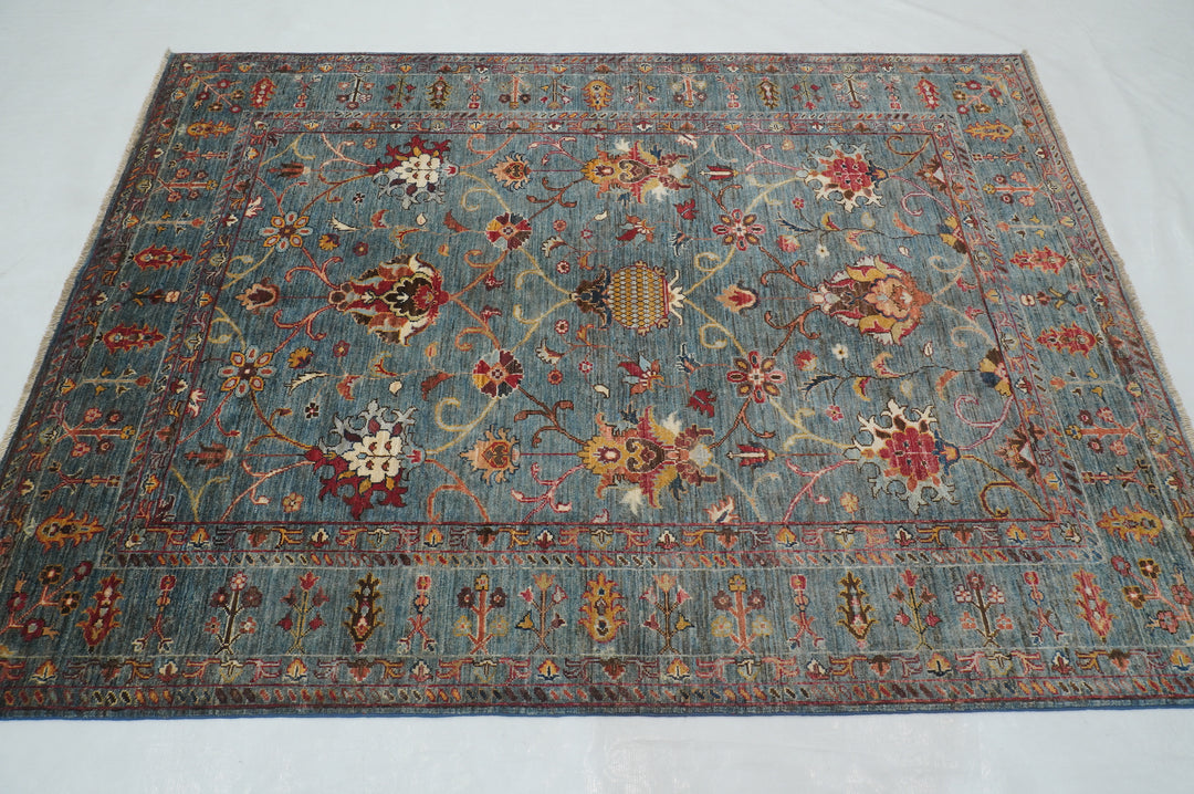 5x7 Blue Waziri Afghan Hand Knotted Oriental Rug