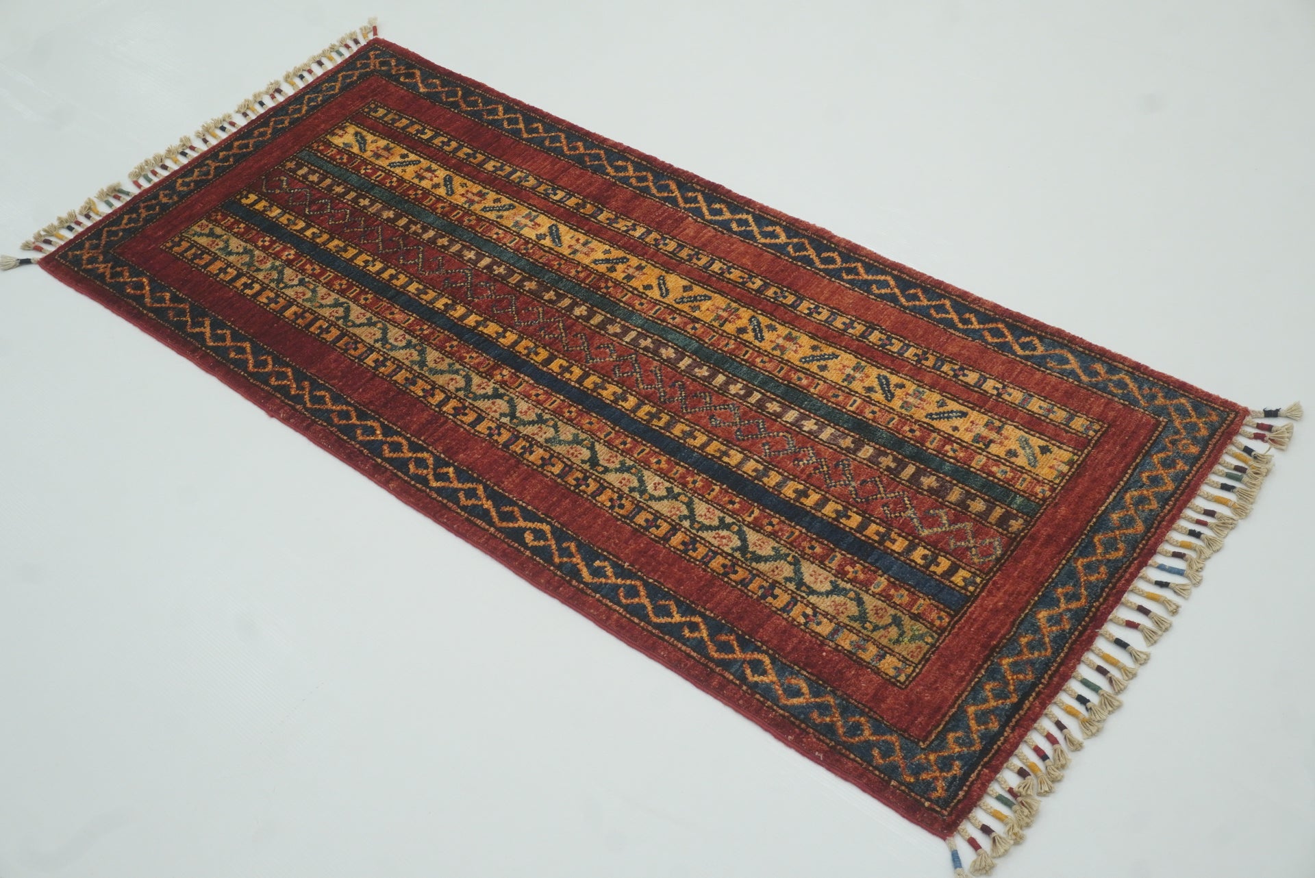 2x5 Red Shaal Turkish Hand knotted Wool Runner Rug