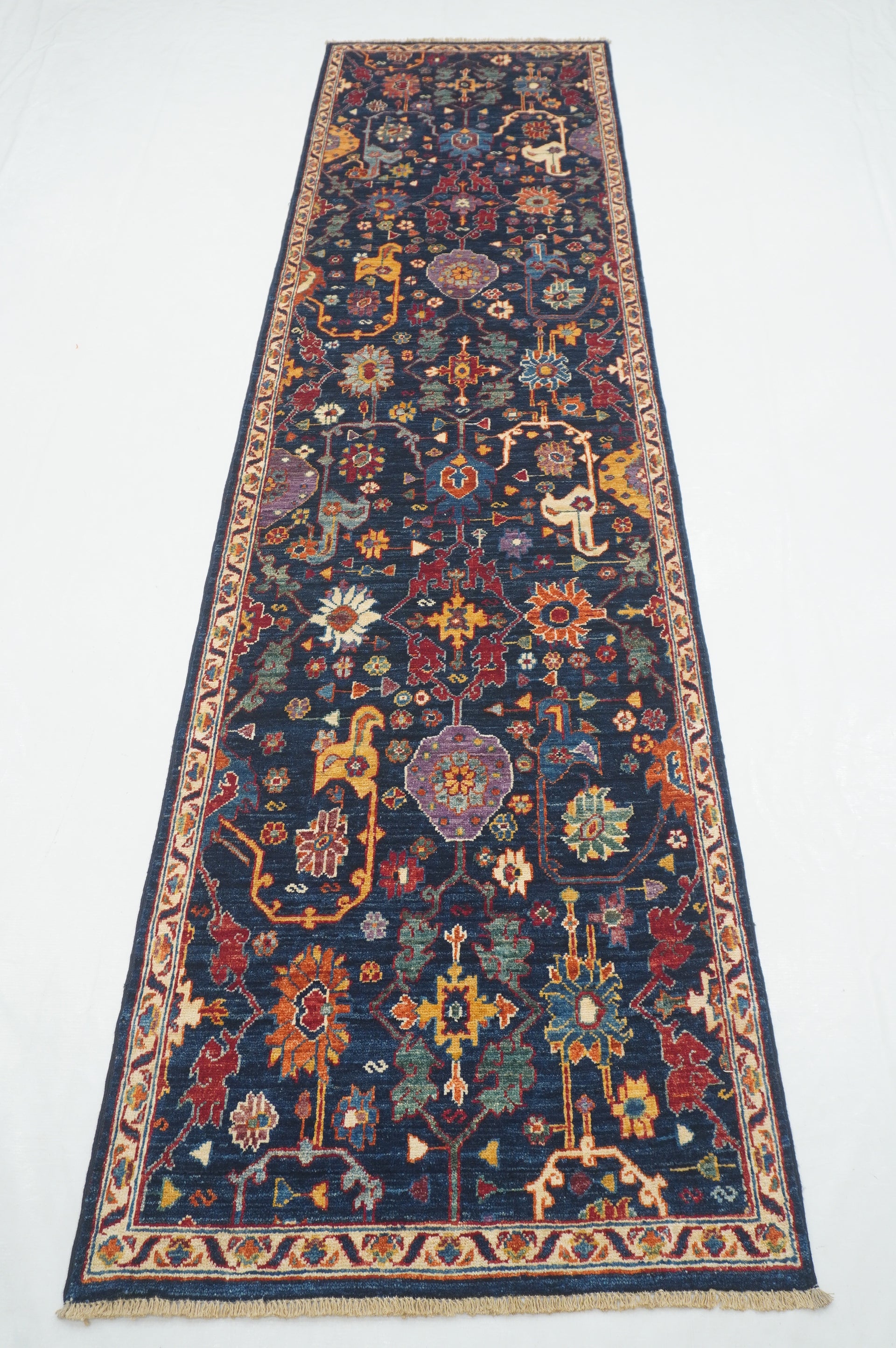 10 ft Navy Blue Bidjar Afghan Hand knotted Oriental Runner Rug - Yildiz Rugs