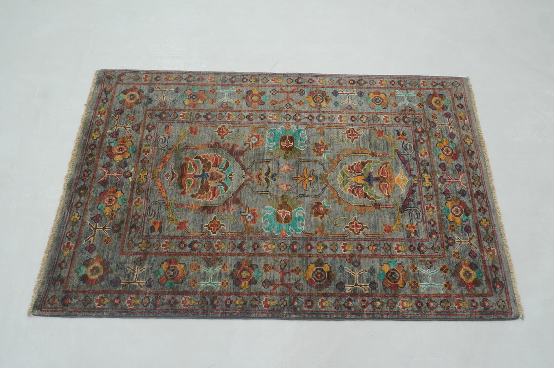 3x4 Blueish Gray Afghan Waziri Hand knotted Rug