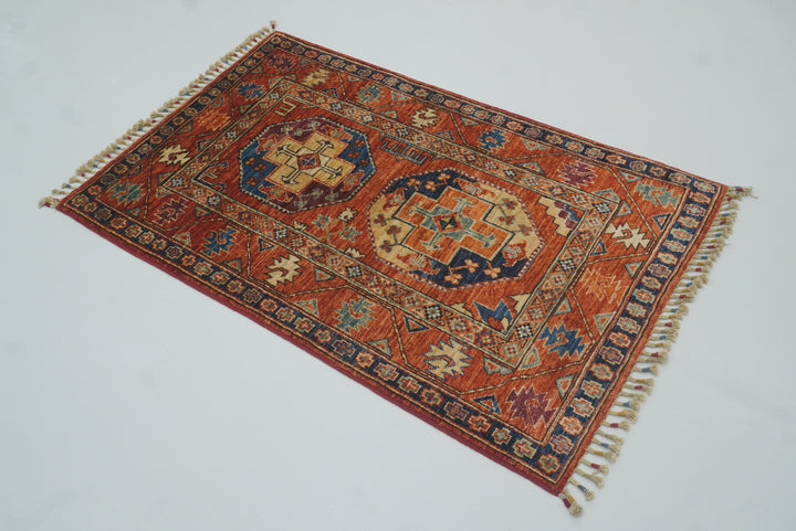 3x4 Red Ersari Hand Knotted Afghan Wool Oriental Rug - Yildiz Rugs