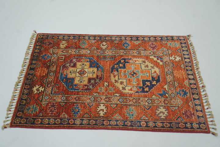 3x4 Red Ersari Hand Knotted Afghan Wool Oriental Rug - Yildiz Rugs