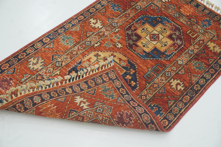 3x4 Red Ersari Hand Knotted Afghan Wool Oriental Rug - Yildiz Rugs
