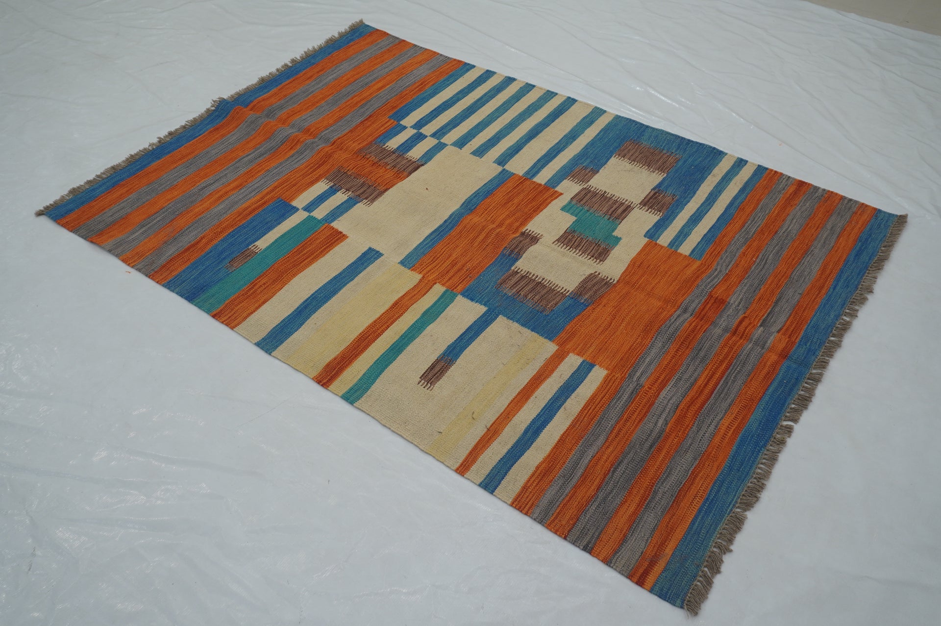 4x6 Afghan Modern Multicolor Handmade Kilim Rug - Yildiz Rugs