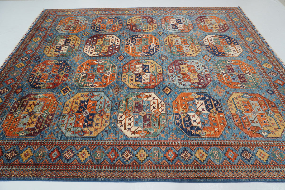 8x10 Blue Ersari Afghan hand knotted Geometric Oriental Rug - Yildiz Rugs