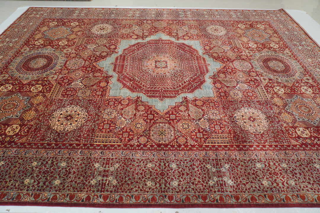 10x14 Deep Red Mamluk Turkish Hand knotted Geometric Oversize Rug - Yildiz Rugs