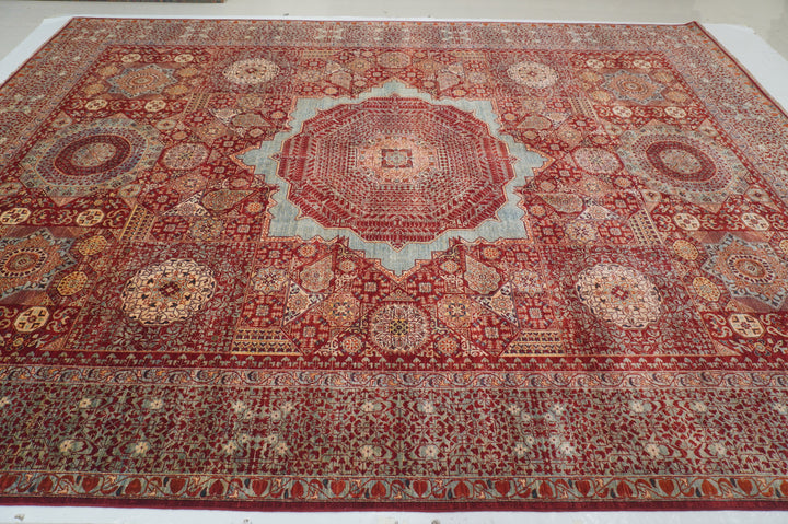 10x14 Deep Red Mamluk Turkish Hand knotted Geometric Oversize Rug - Yildiz Rugs