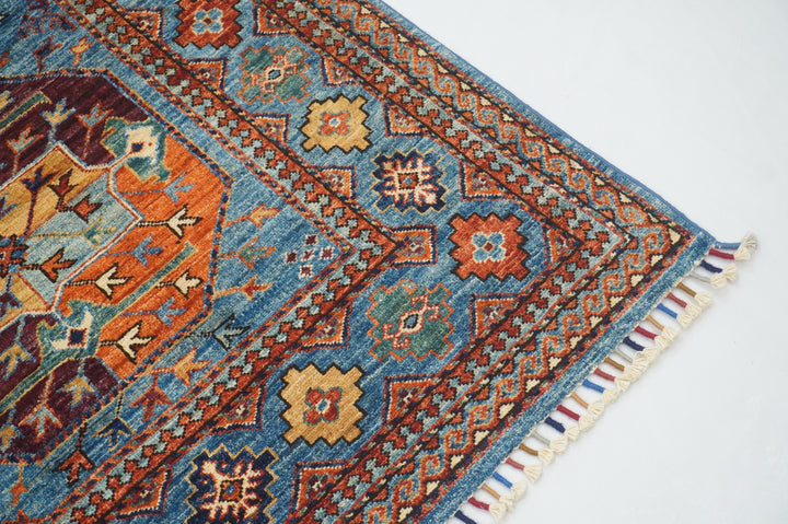 8x10 Blue Ersari Afghan hand knotted Geometric Oriental Rug - Yildiz Rugs