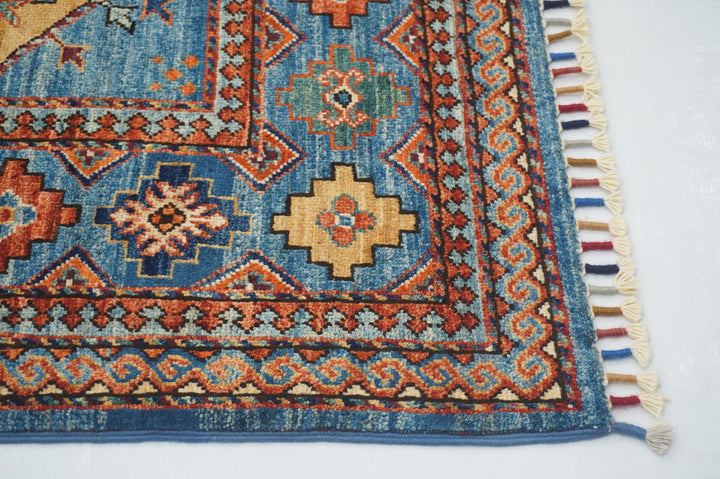 8x10 Blue Ersari Afghan hand knotted Geometric Oriental Rug - Yildiz Rugs