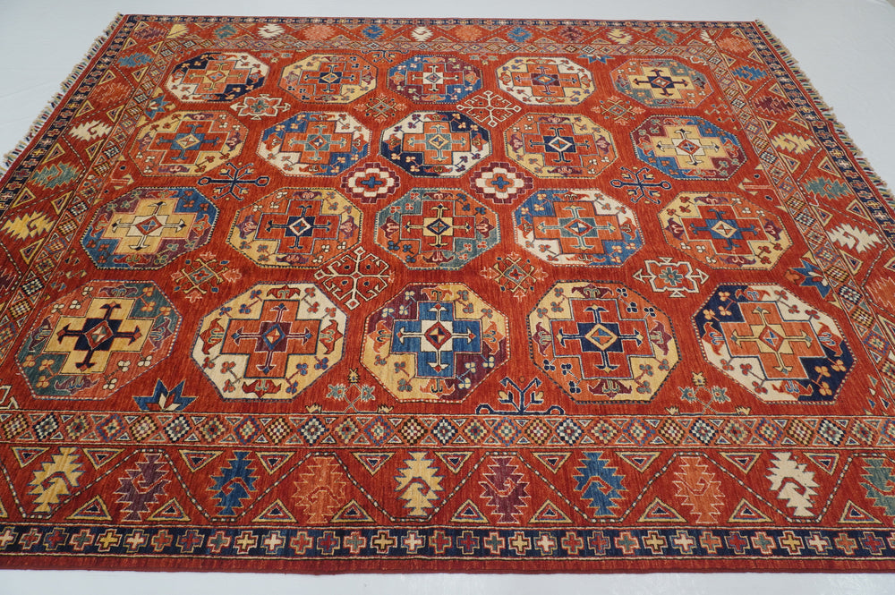 8x10 Red Ersari Afghan hand knotted Geometric Oriental Rug - Yildiz Rugs