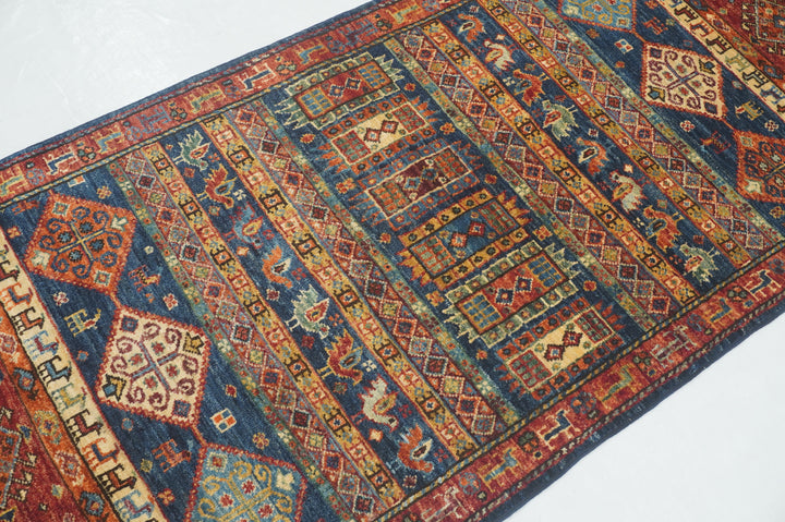 10 ft Navy Blue Tribal Gabbeh Afghan Hand knotted Runner Rug