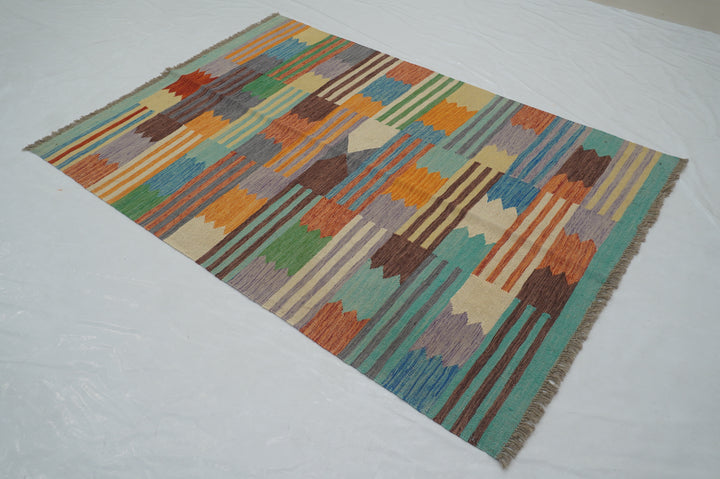 4x6 Afghan Modern Multicolor Handmade Kilim Rug - Yildiz Rugs