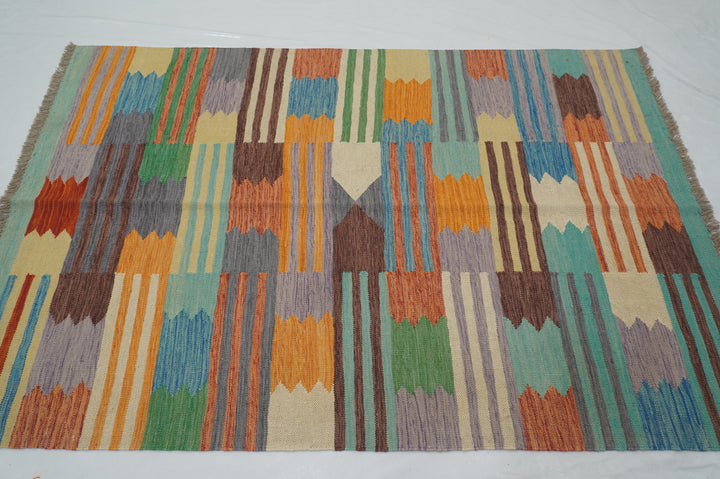 4x6 Afghan Modern Multicolor Handmade Kilim Rug - Yildiz Rugs