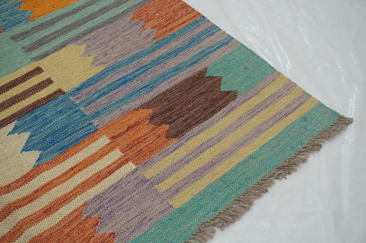 4x6 Afghan Modern Multicolor Handmade Kilim Rug - Yildiz Rugs