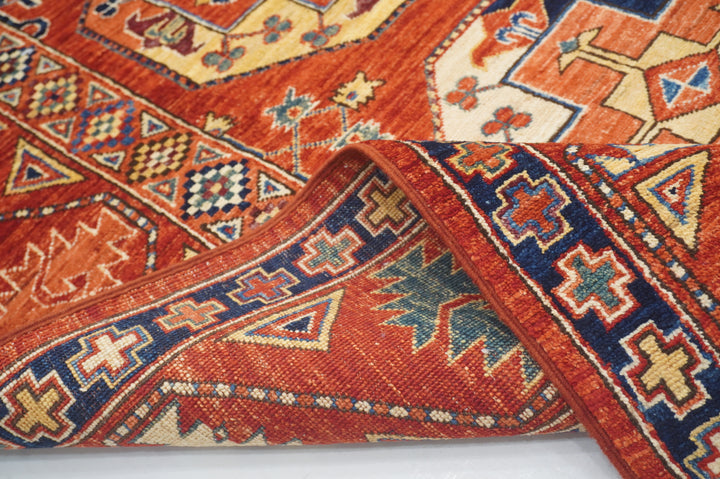 8x10 Red Ersari Afghan hand knotted Geometric Oriental Rug - Yildiz Rugs