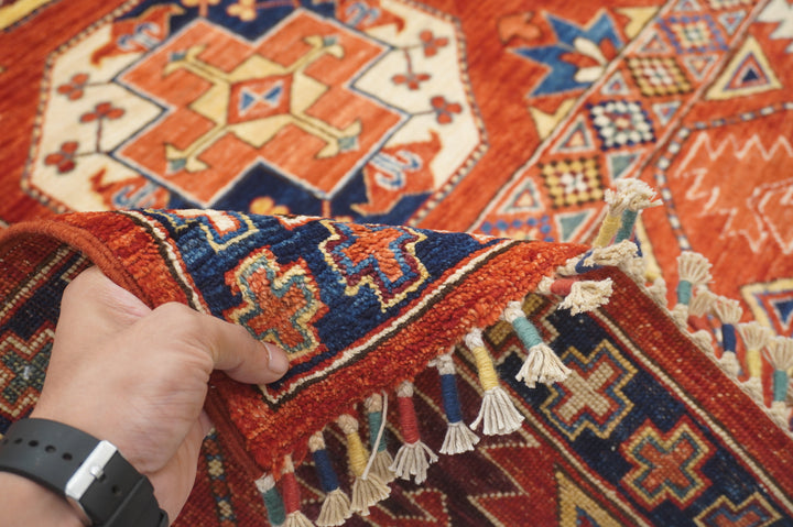 8x10 Red Ersari Afghan hand knotted Geometric Oriental Rug - Yildiz Rugs