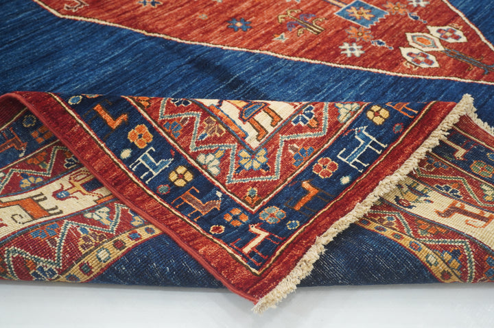 8x10 Red Navy Blue Tribal Gabbeh Afghan Nomad Qashqai Hand knotted Rug - Yildiz Rugs