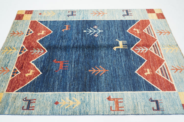 5x7 Blue Gabbeh Afghan Hand knotted Tribal Rug