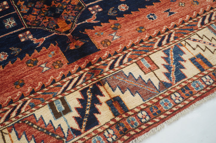 5x9 Rusty Red Blue Vintage Shirvan Afghan Hand knotted Oriental rug