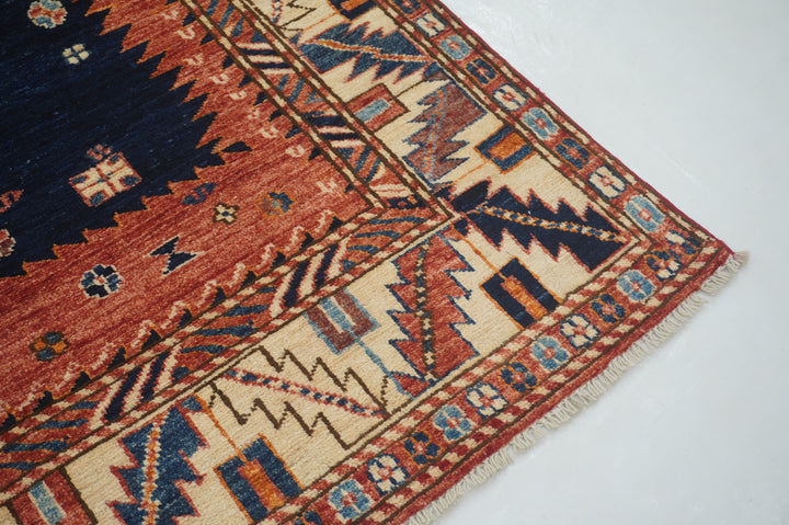 5x9 Rusty Red Blue Vintage Shirvan Afghan Hand knotted Oriental rug