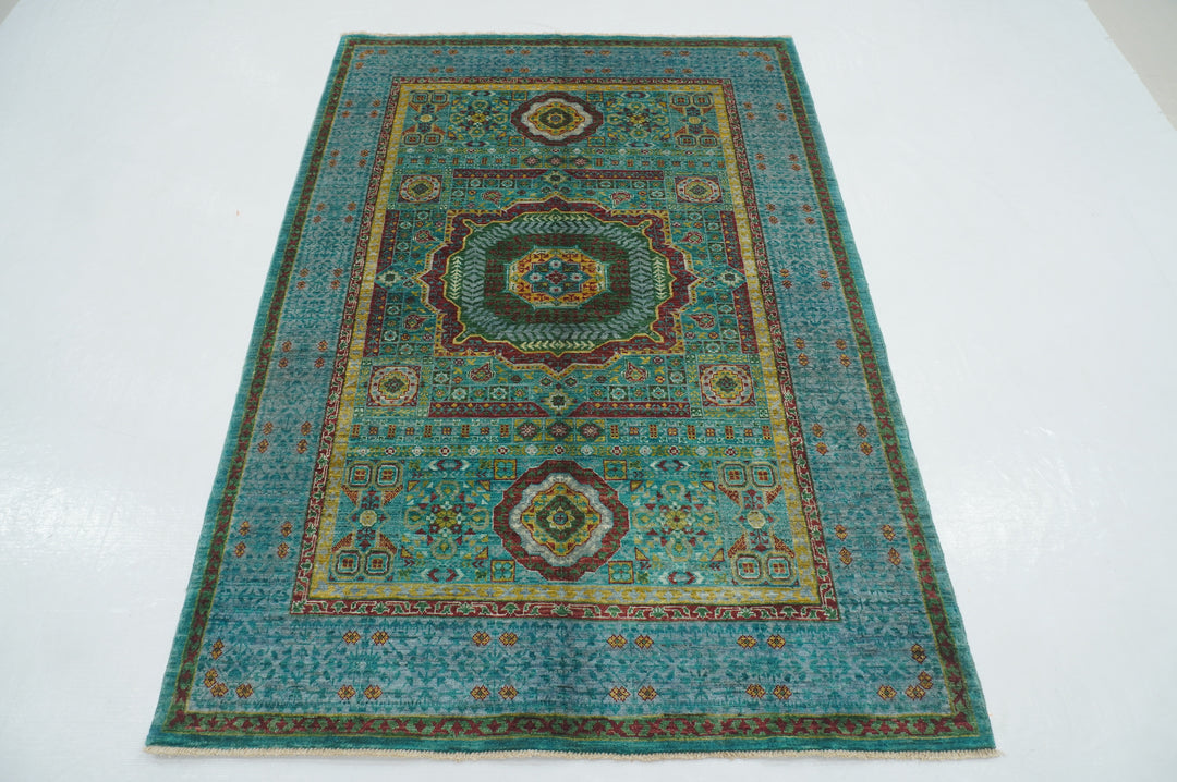 4x6 Turquoise Blue Green Mamluk Turkish Hand Knotted Medallion Rug - Yildiz Rugs