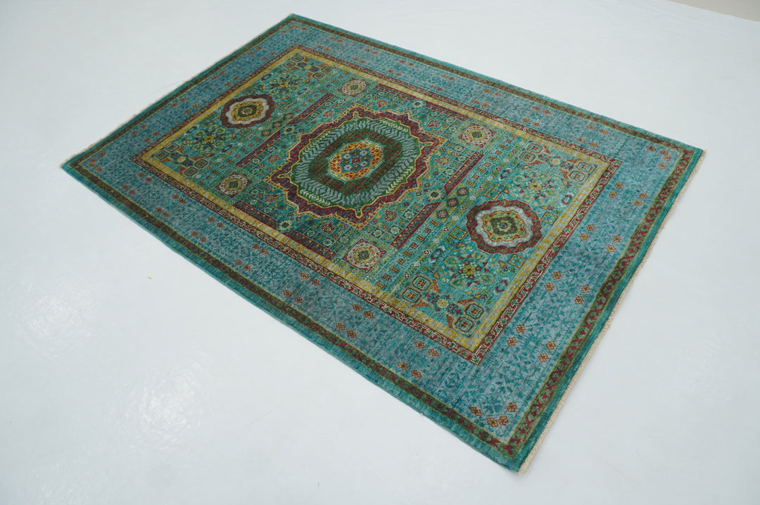 4x6 Turquoise Blue Green Mamluk Turkish Hand Knotted Medallion Rug - Yildiz Rugs