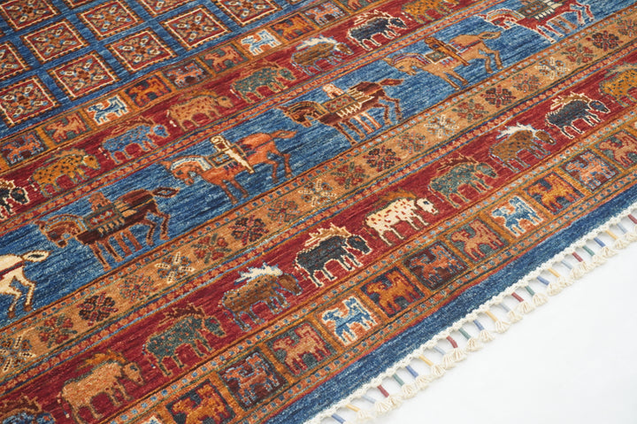 9x12 Blue Pazyryk Afghan Hand Knotted Animal Rug - Yildiz Rugs