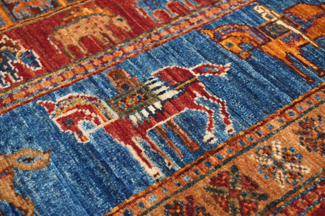 9x12 Blue Pazyryk Afghan Hand Knotted Animal Rug - Yildiz Rugs