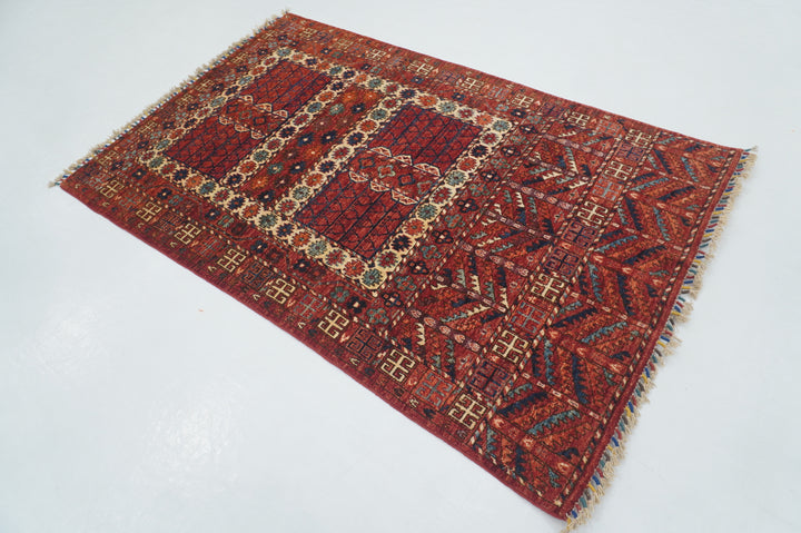 4x6 Red Pardeh Ersari Tribal Afghan hand knotted Rug