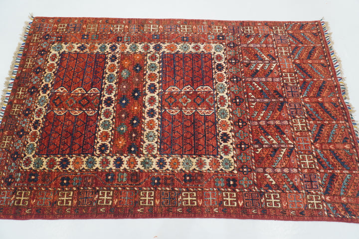 4x6 Red Pardeh Ersari Tribal Afghan hand knotted Rug