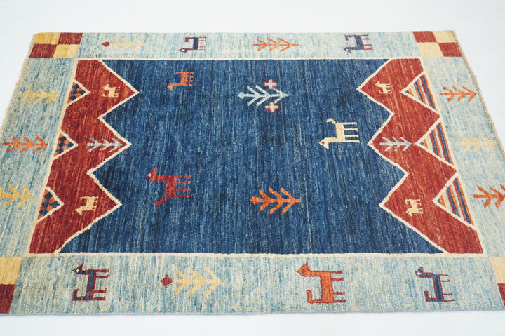 4x6 Navy Blue Tribal Gabbeh Afghan Hand knotted Rug - Yildiz Rugs