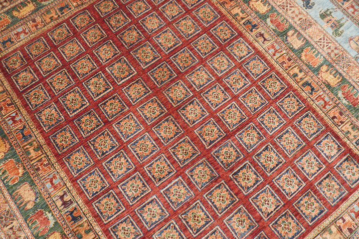 8x10 Red Blue Pazyryk Afghan Hand Knotted Rug - Yildiz Rugs