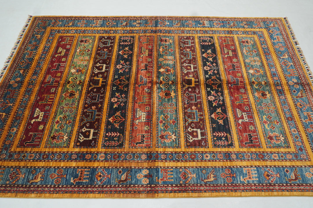 5x7 Orange Gabbeh Nomadic Tribal Afghan Hand knotted Animal Rug