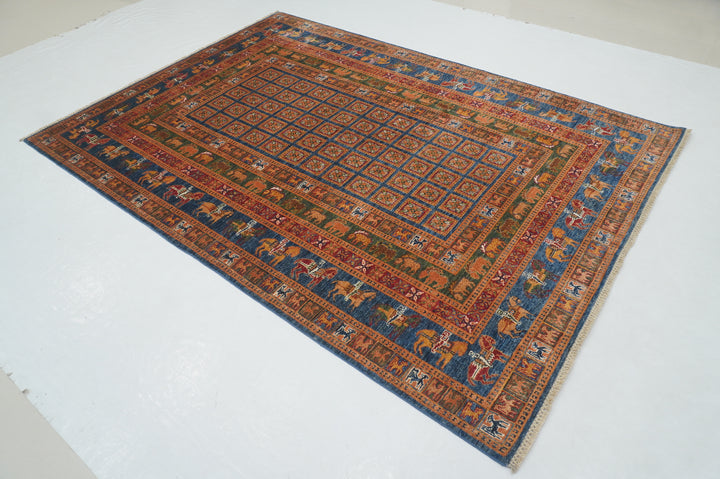 6x9 Blue Pazyryk Afghan Hand Knotted Rug - Yildiz Rugs