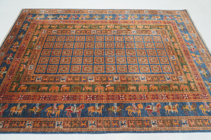 6x9 Blue Pazyryk Afghan Hand Knotted Rug - Yildiz Rugs