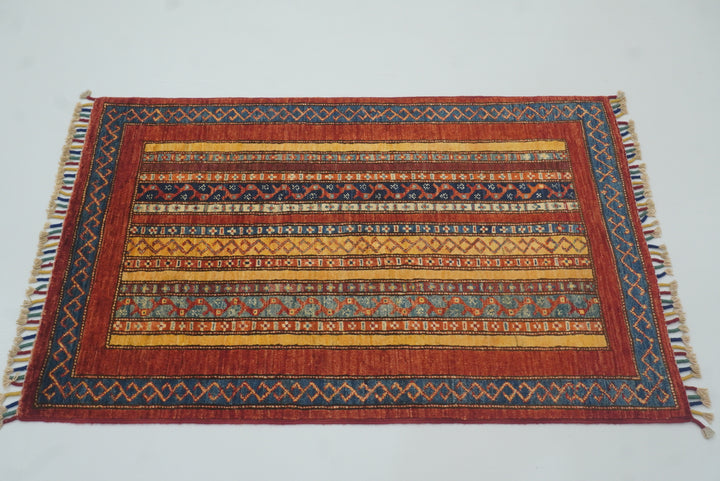 3x4 Red Turkish Style Hand knotted Wool Rug - Yildiz Rugs