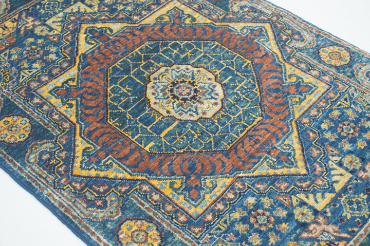 2x3 Dark Blue Turkish Mamluk Hand knotted Medallion Accent Rug - Yildiz Rugs