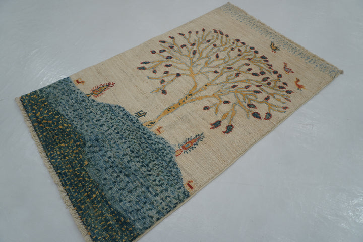 2x3 Beige Gabbeh Tree of Life Hand knotted Afghan Accent Rug - Yildiz Rugs