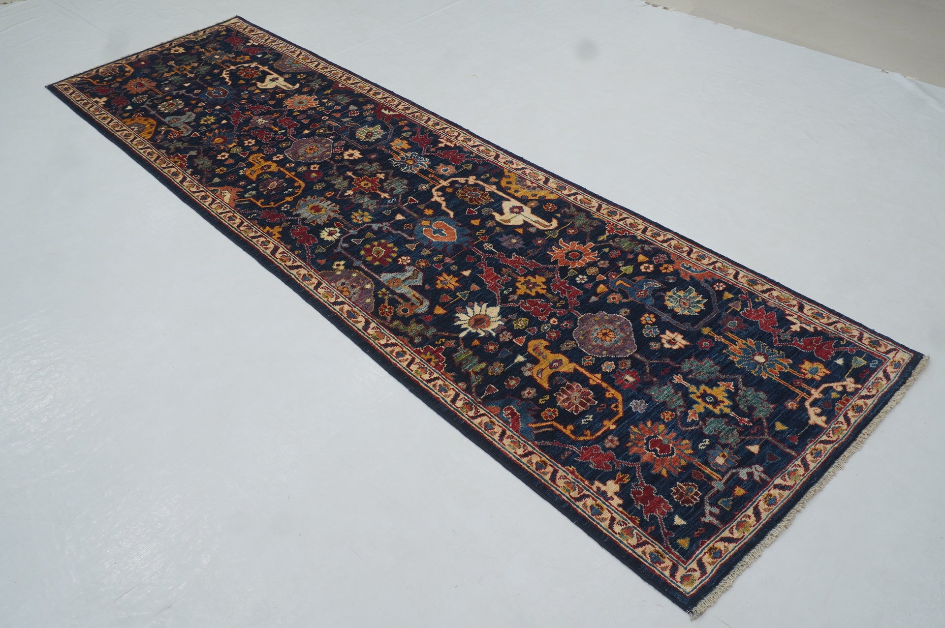 10 ft Navy Blue Bidjar Afghan Hand knotted Runner Rug